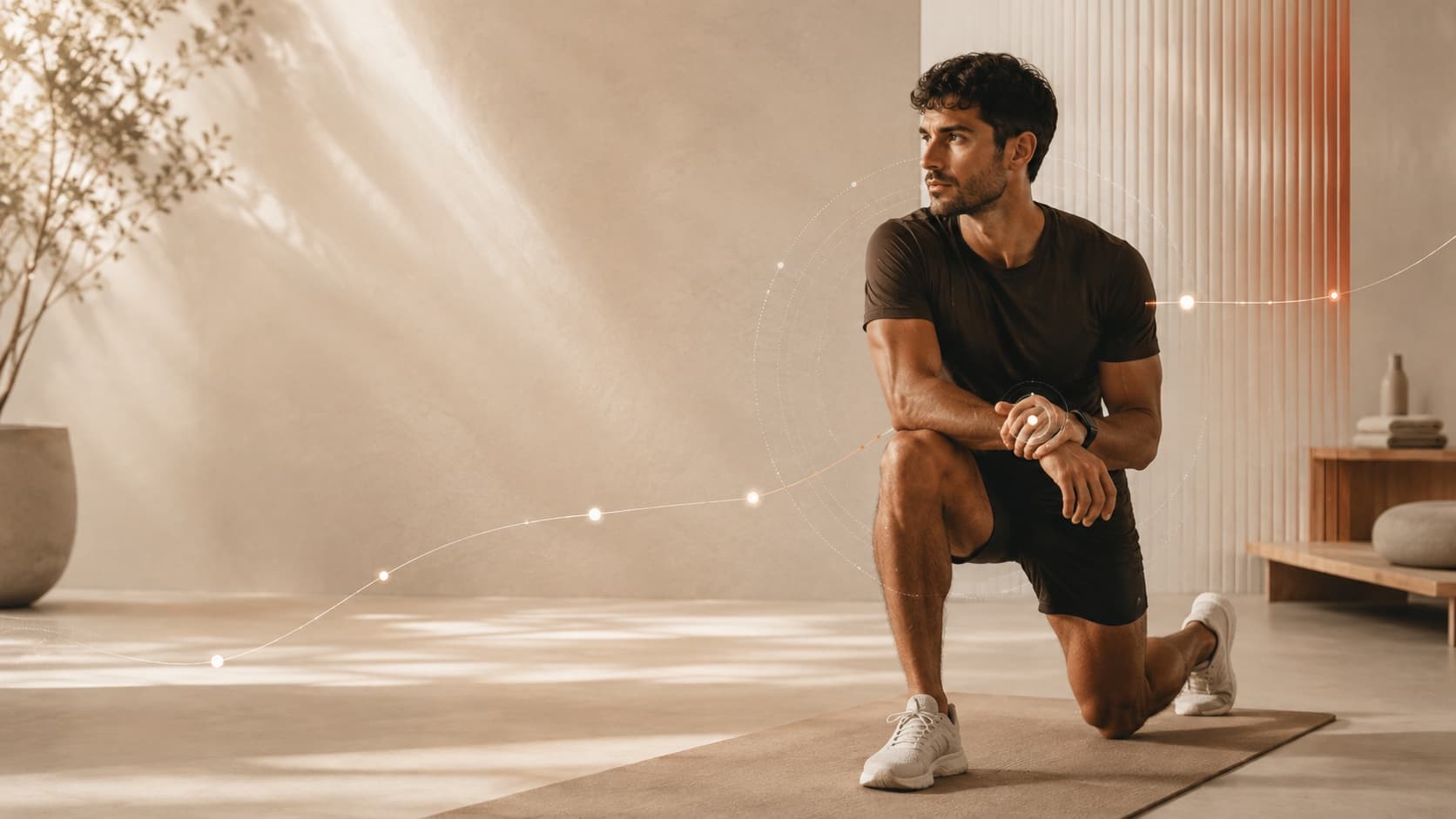 Profisportler bei einer Beweglichkeitsübung in einem hellen Trainingsraum